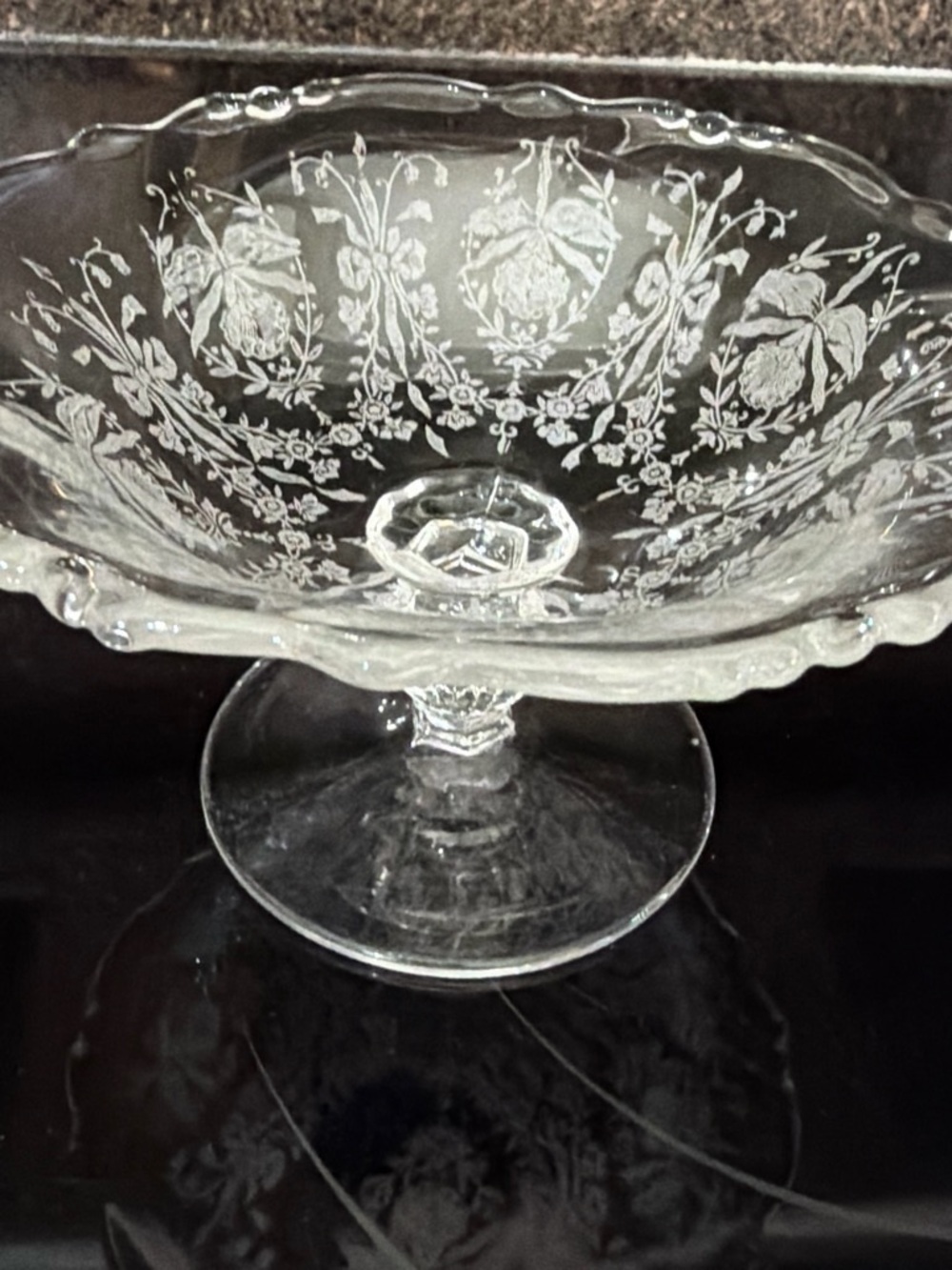 Vintage Heisey Glass Orchid Etched Low Footed Compote Dish - 1940’s